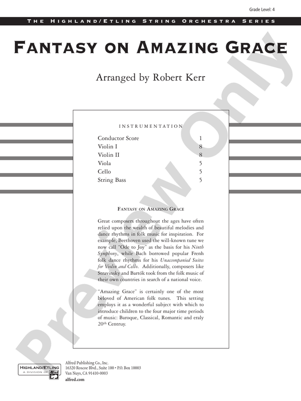 Fantasy on Amazing Grace – String Orchestra Conductor Score & Parts (Digital Download)