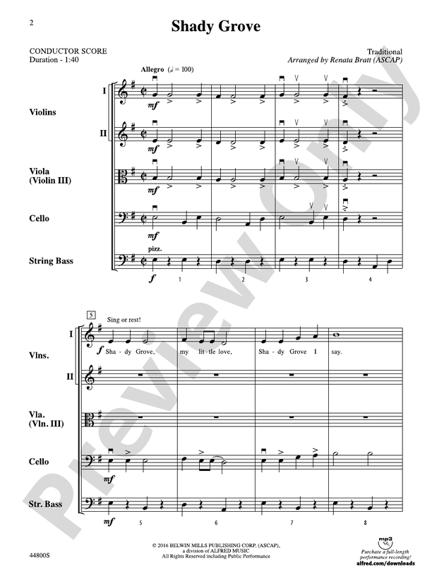 Shady Grove - String Orchestra Conductor Score & Parts (Digital Download)