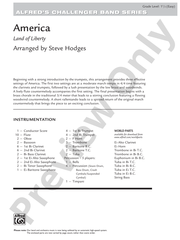 America - Land of Liberty - Concert Band Conductor Score & Parts (Digital Download)