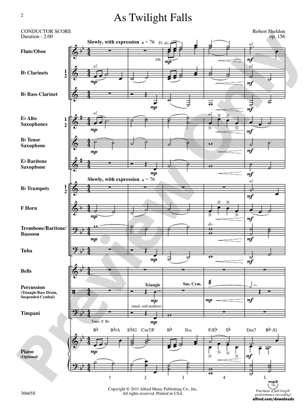 As Twilight Falls (Grade 1) - Concert Band Conductor Score & Parts (Digital Download)