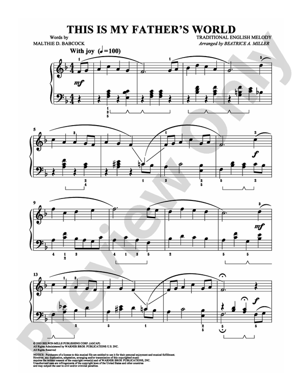 This Is My Father's World - Arr. Beatrice A Miller - Easy Piano (Digital Download)