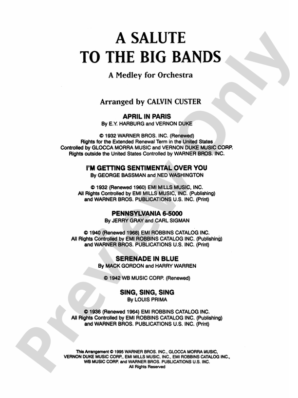 A Salute to the Big Bands – Full Orchestra Conductor Score & Parts (Digital Download)