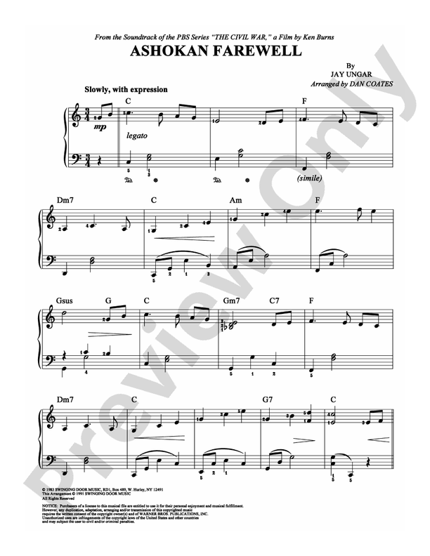 Ashokan Farewell - Arr. Dan Coates - Easy Piano (Digital Download)