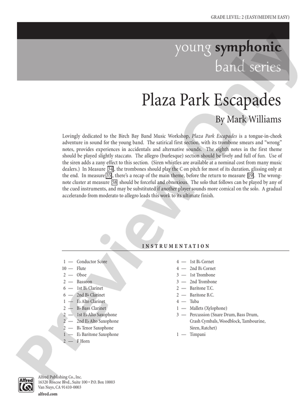 Plaza Park Escapades - Concert Band Conductor Score & Parts (Digital Download)