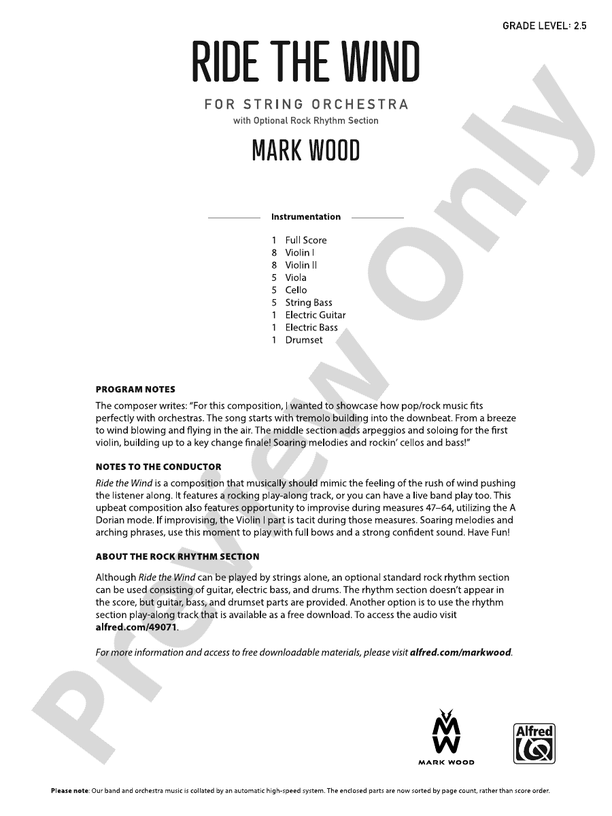 Ride the Wind - String Orchestra Conductor Score & Parts (Digital Download)