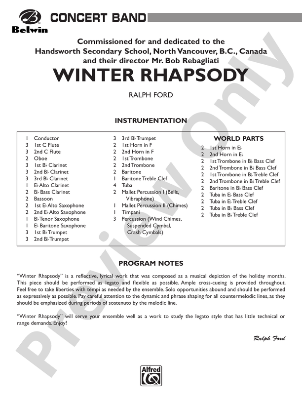 Winter Rhapsody - Concert Band Conductor Score & Parts (Digital Download)