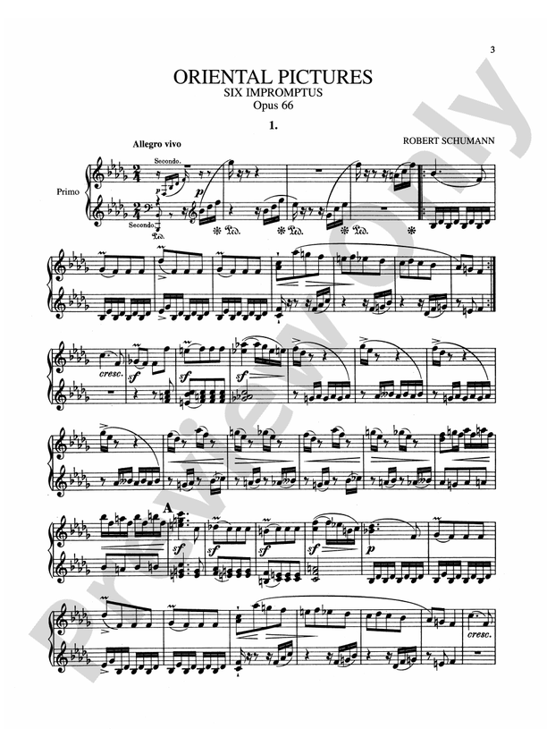 Schumann - Oriental Pictures (Six Impromptus, Op. 66) - 1 Piano, 4 Hands (Digital Download)