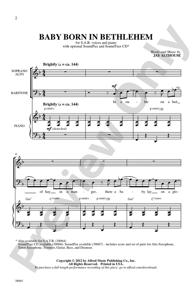 Baby Born in Bethlehem – SAB Choral Octavo (Digital Download)