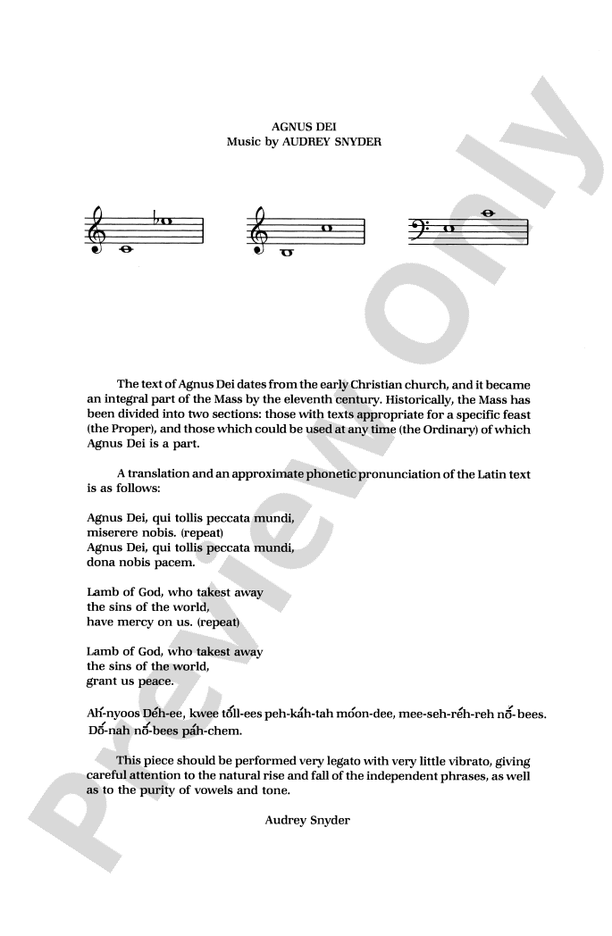 Agnus Dei - 3-Part Choral Octavo (Digital Download)