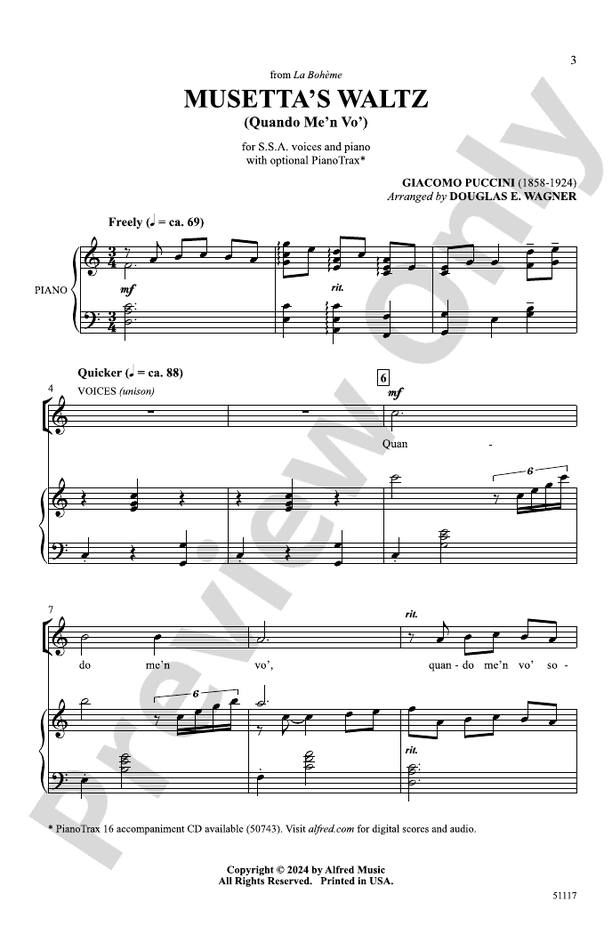 Musetta's Waltz - SSA Choral Octavo (Digital Download)