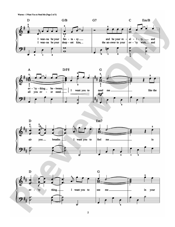 I Want You to Need Me - Arr. Dan Coates - Easy Piano (Digital Download)