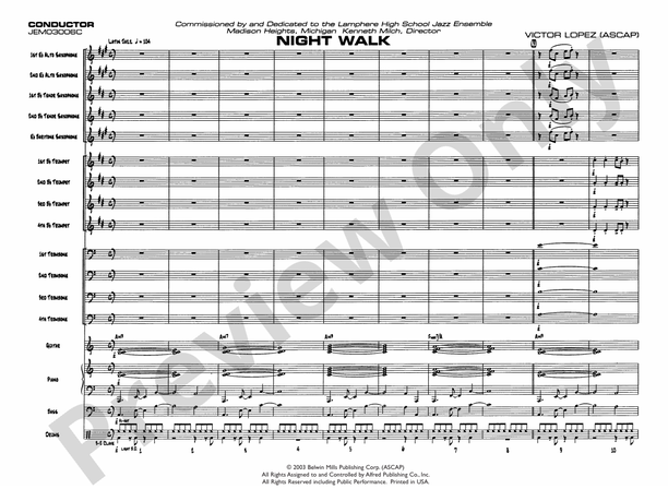 Night Walk - Jazz Ensemble Conductor Score & Parts (Digital Download)