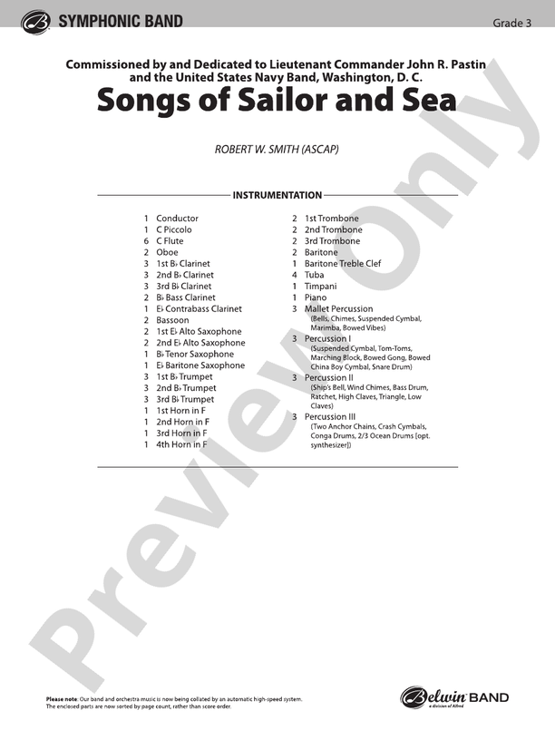 Songs of Sailor and Sea - Concert Band Conductor Score & Parts (Digital Download)