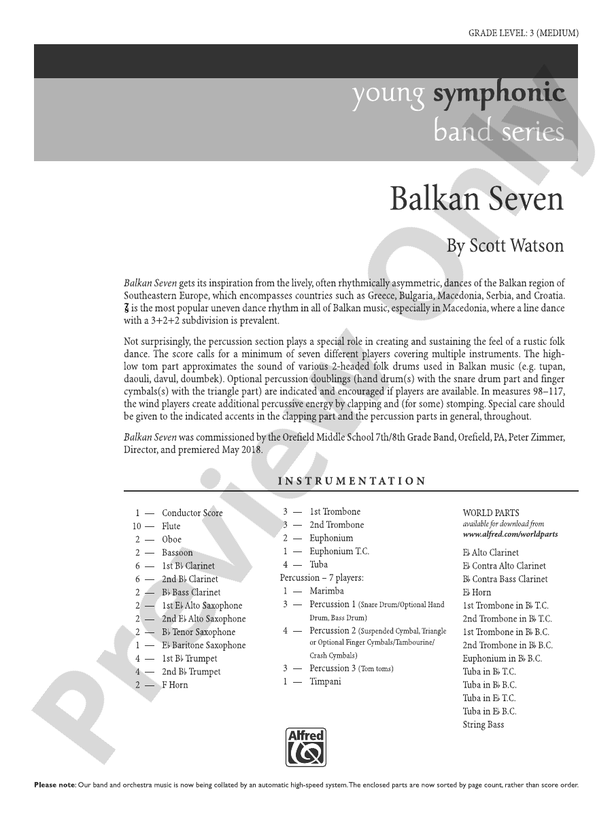 Balkan Seven - Concert Band Conductor Score & Parts (Digital Download)