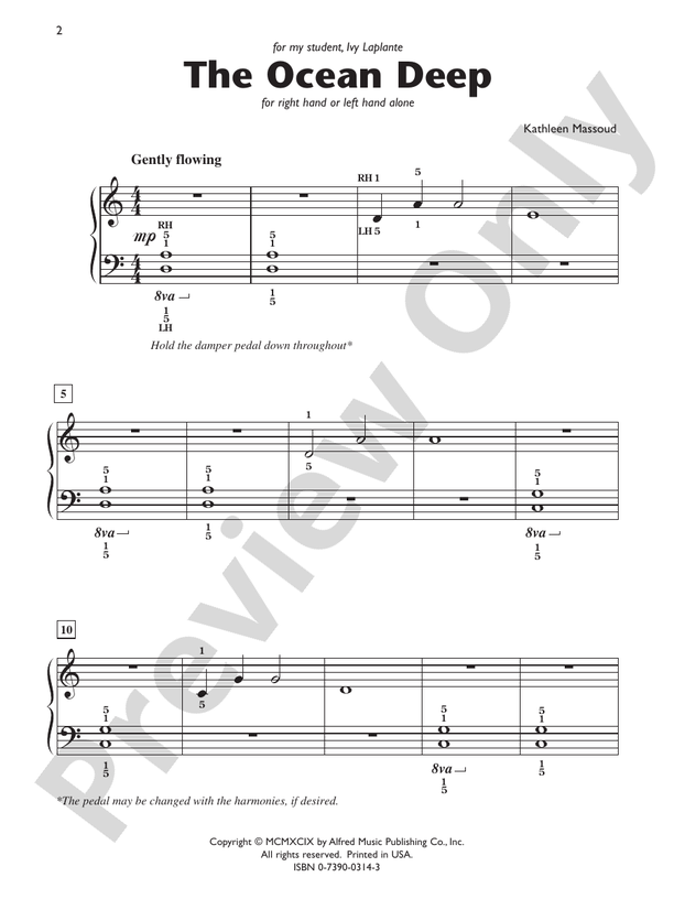 The Ocean Deep (for right hand or left hand alone) - Piano Solo (Digital Download)