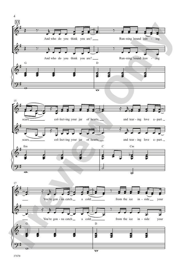 Jar of Hearts – SSA Choral Octavo (Digital Download)