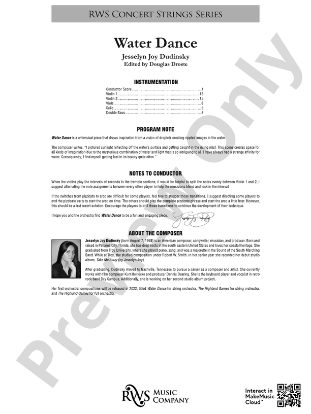 Water Dance - String Orchestra Conductor Score & Parts (Digital Download)