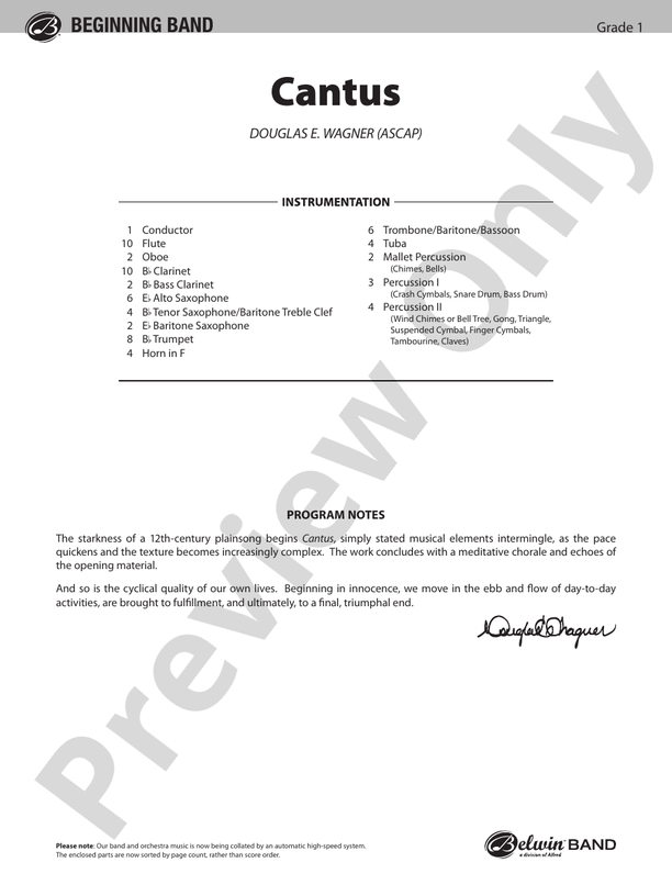 Cantus - Concert Band Conductor Score & Parts (Digital Download)