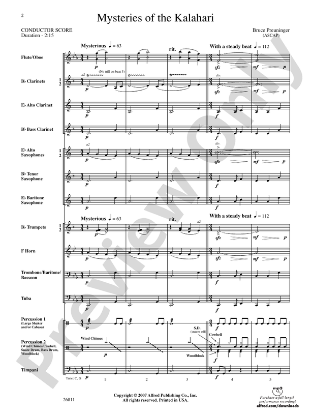 Mysteries of the Kalahari - Concert Band Conductor Score & Parts (Digital Download)