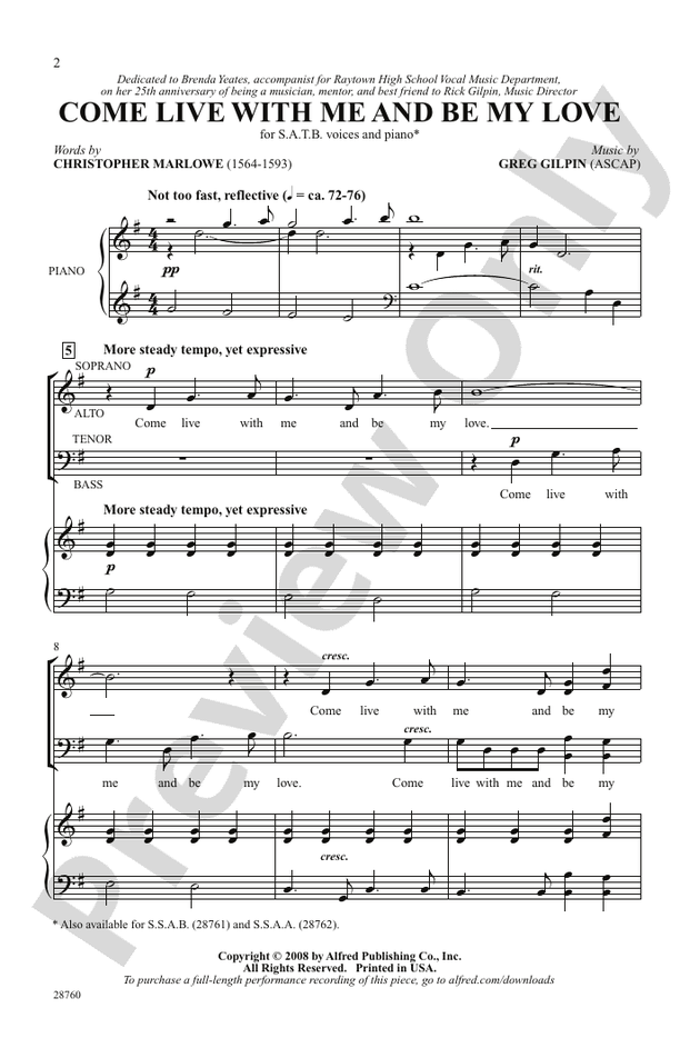 Come Live with Me and Be My Love – SATB Choral Octavo (Digital Download)
