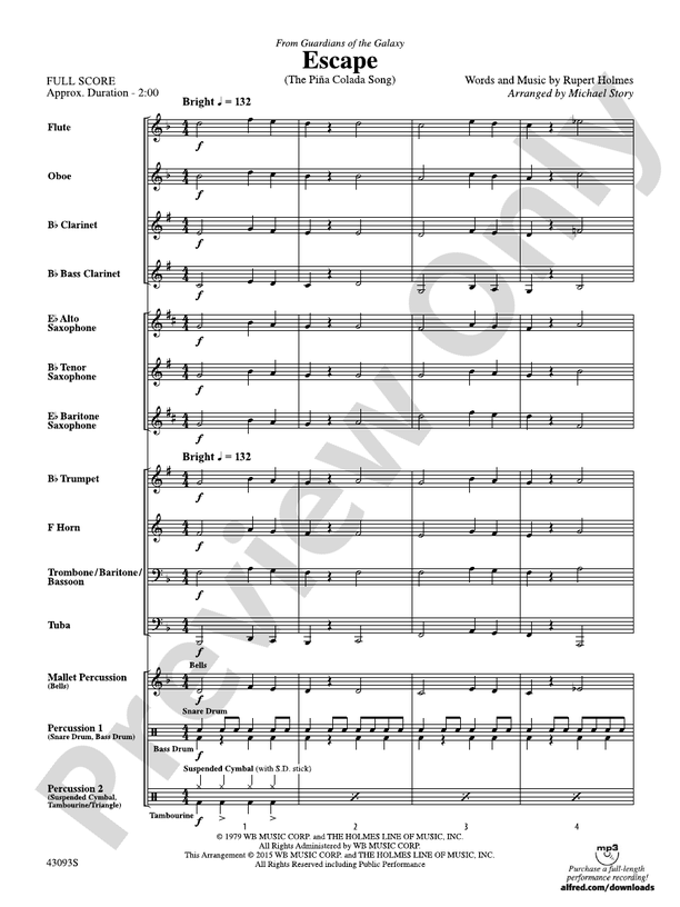 Escape (from Guardians of the Galaxy) - Concert Band Conductor Score & Parts (Digital Download)