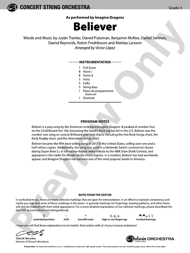 Believer/PCS - String Orchestra Conductor Score & Parts (Digital Download)
