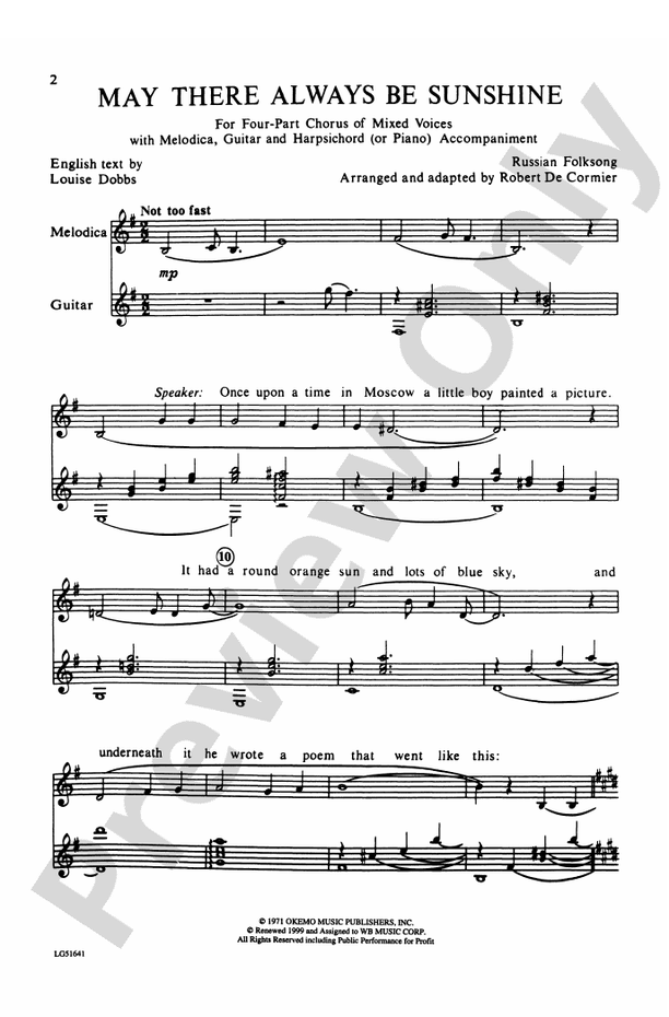 May There Always Be Sunshine – SATB Choral Octavo (Digital Download)