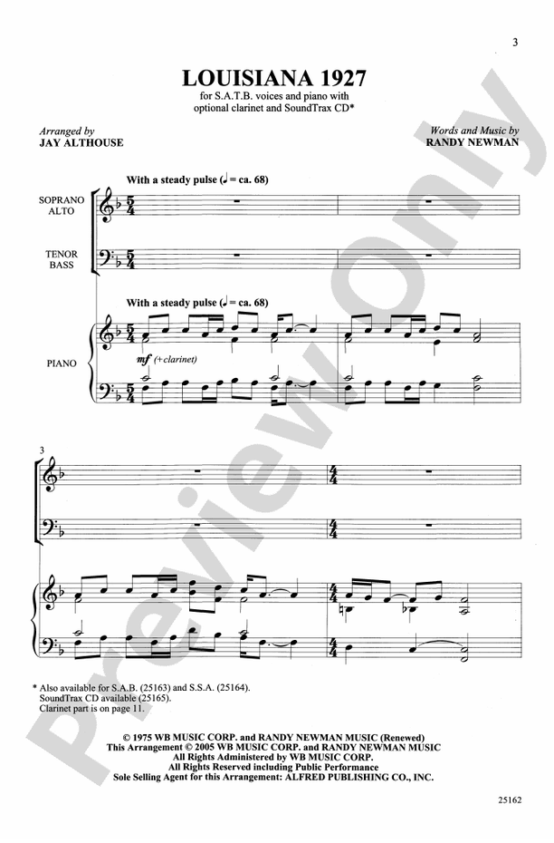 Louisiana 1927 – SATB Choral Octavo (Digital Download)