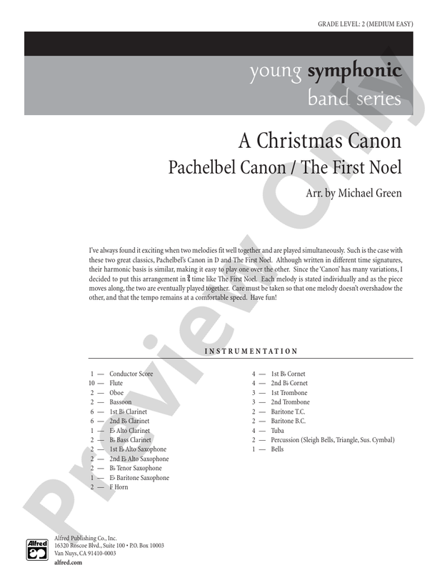 A Christmas Canon (Pachelbel Canon / The First Noel) - Concert Band Conductor Score & Parts (Digital Download)