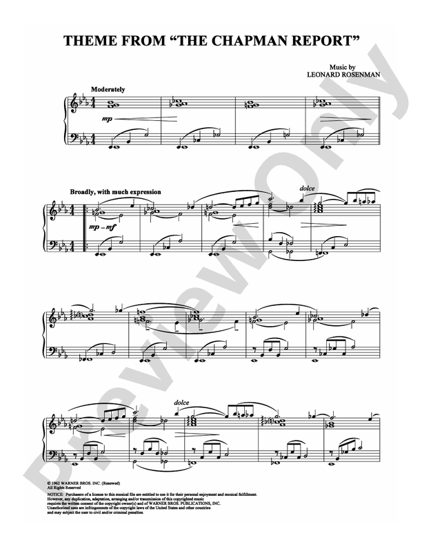 The Chapman Report  (Main Theme) - Piano (Digital Download)