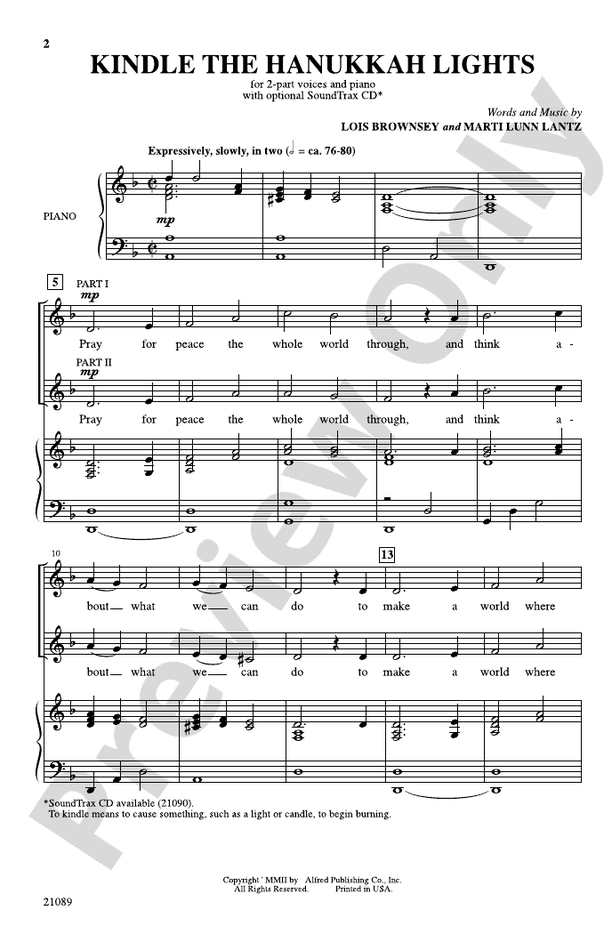 Kindle the Hanukkah Lights – 2-Part Choral Octavo (Digital Download)