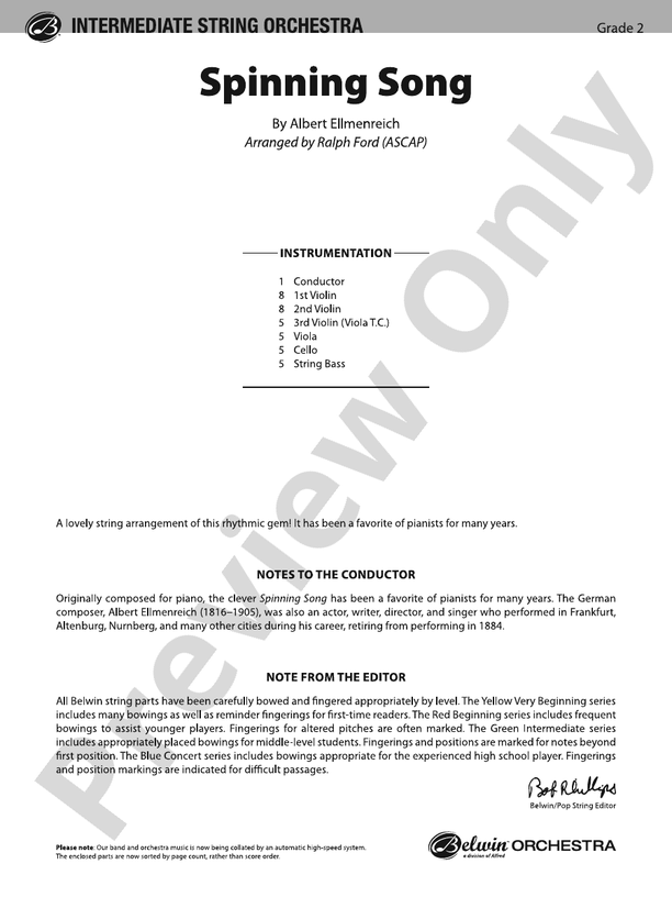 Spinning Song - String Orchestra Conductor Score & Parts (Digital Download)