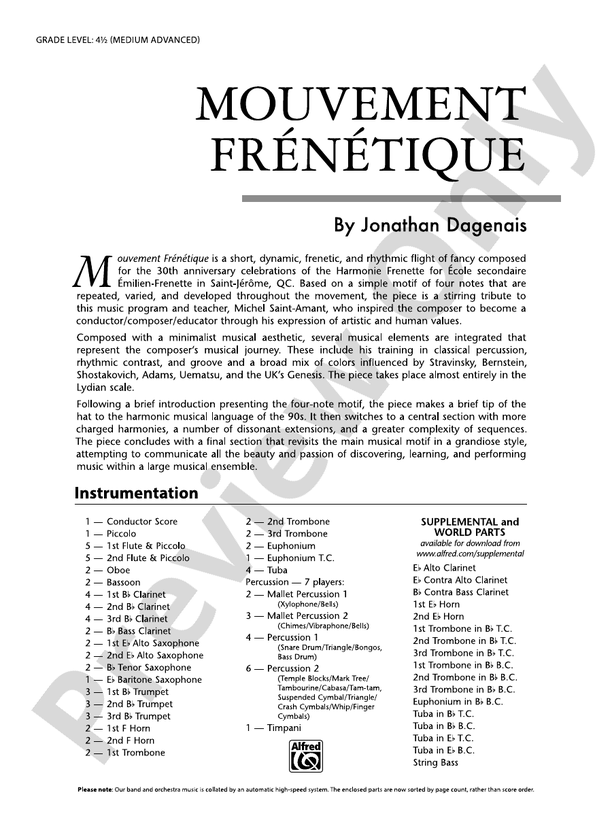 Mouvement Frenetique - Concert Band Conductor Score & Parts (Digital Download)