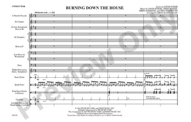 Burning Down the House – Marching Band Conductor Score & Parts (Digital Download)