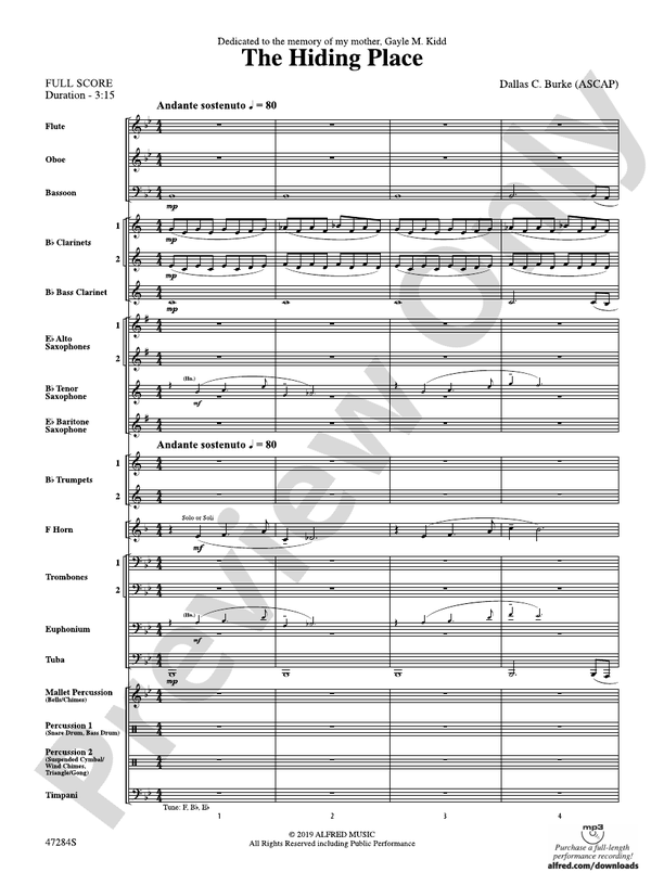 The Hiding Place - Concert Band Conductor Score & Parts (Digital Download)