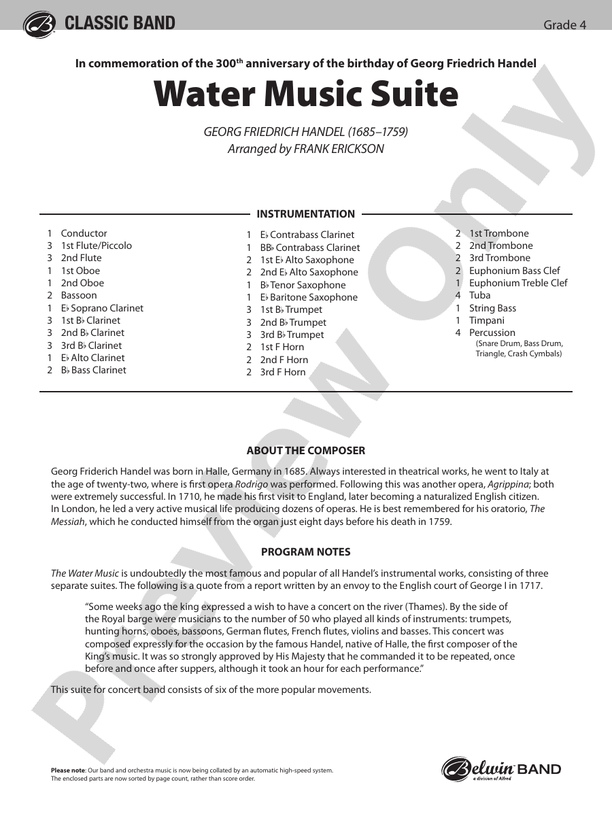 Water Music Suite - Concert Band Conductor Score & Parts (Digital Download)