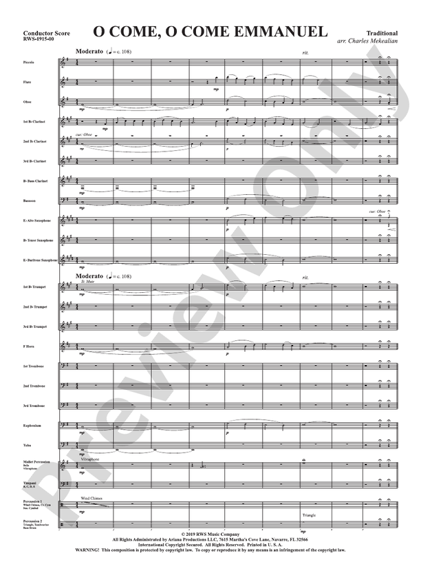 O Come, O Come Emmanuel - Concert Band Conductor Score & Parts (Digital Download)
