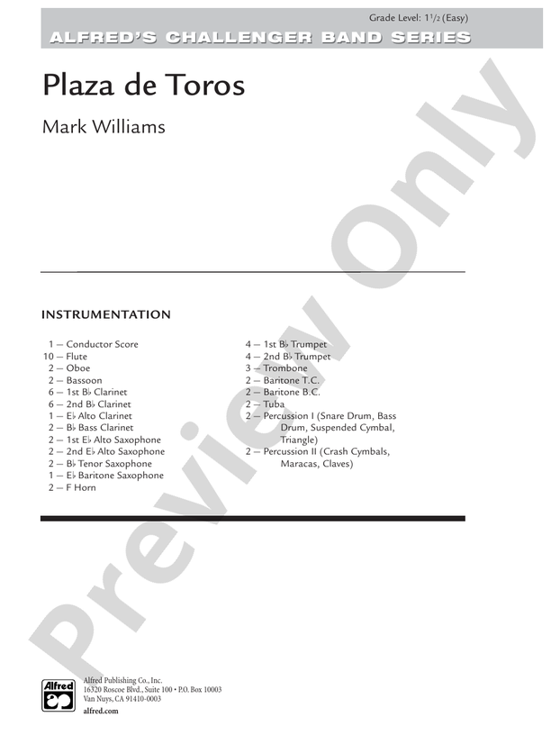 Plaza de Toros (Grade 1.5) - Concert Band Conductor Score & Parts (Digital Download)