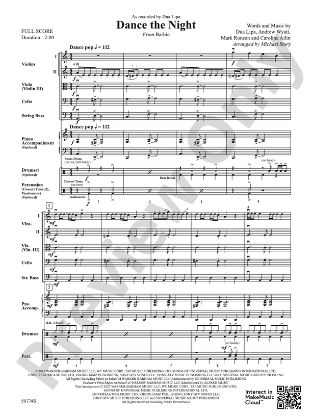 Dance the Night - String Orchestra Conductor Score & Parts (Digital Download)