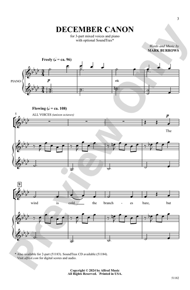 December Canon - 3 Part Mixed Choral Octavo (Digital Download)