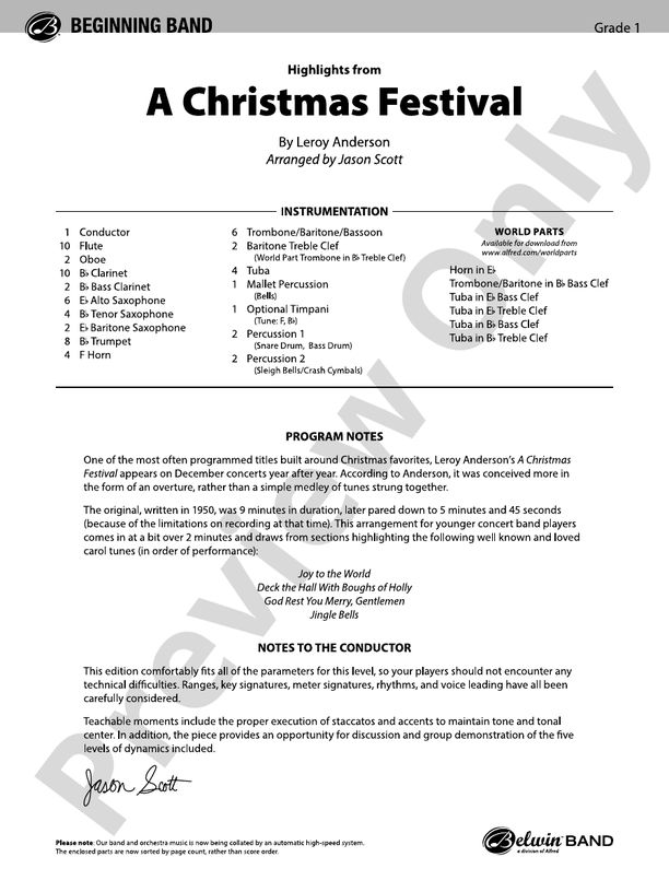 A Christmas Festival (Grade 1) - Concert Band Conductor Score & Parts (Digital Download)