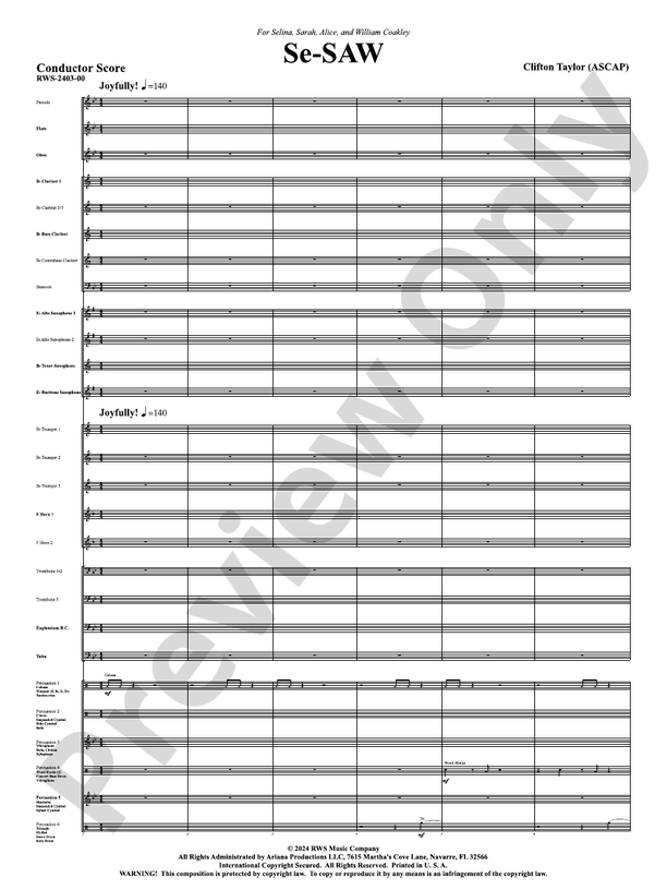 Se-SAW - Concert Band Conductor Score & Parts (Digital Download)