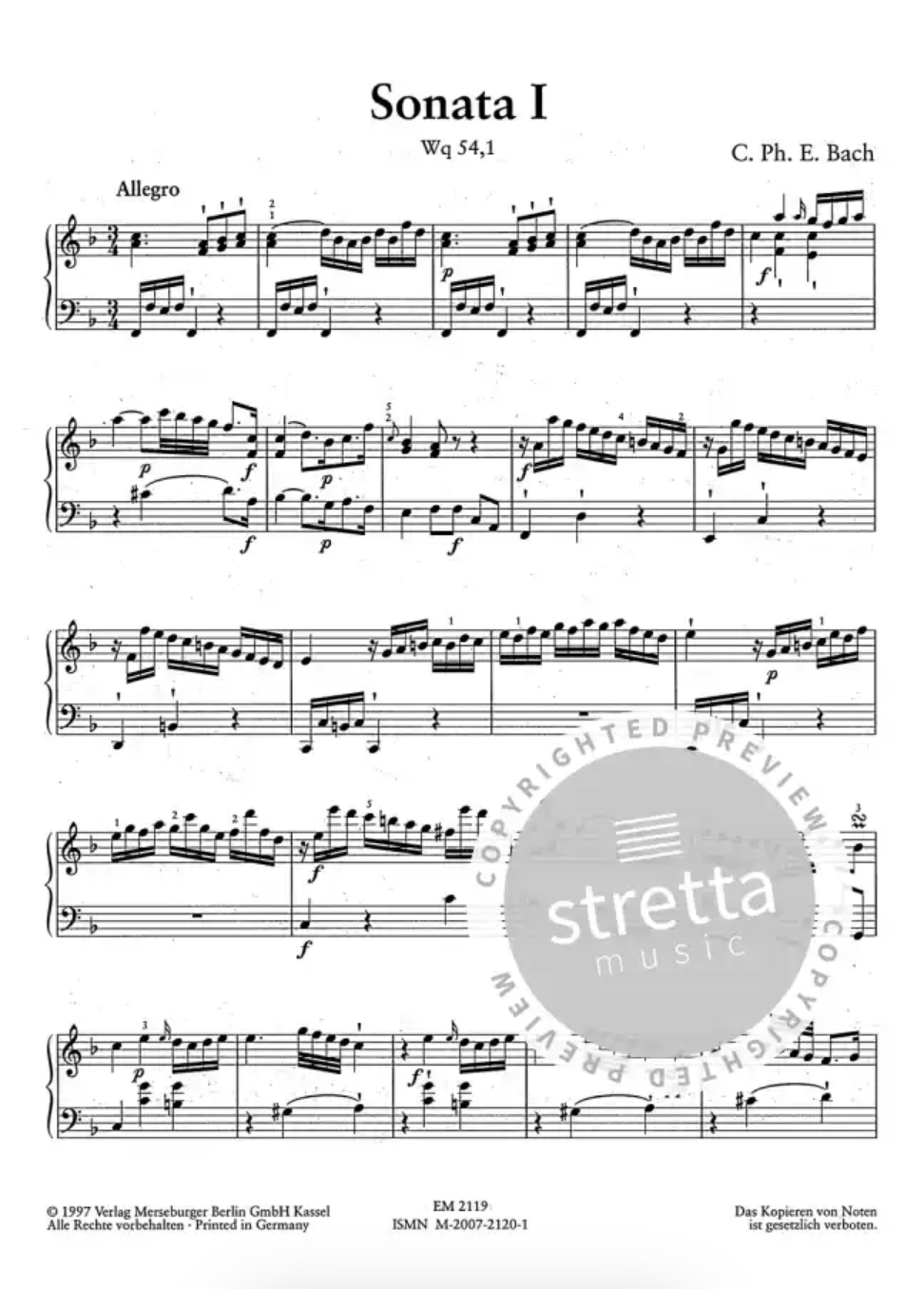Bach CPE - 6 Keyboard Sonatas Wq54 - Piano Edition Merseburger ED2119