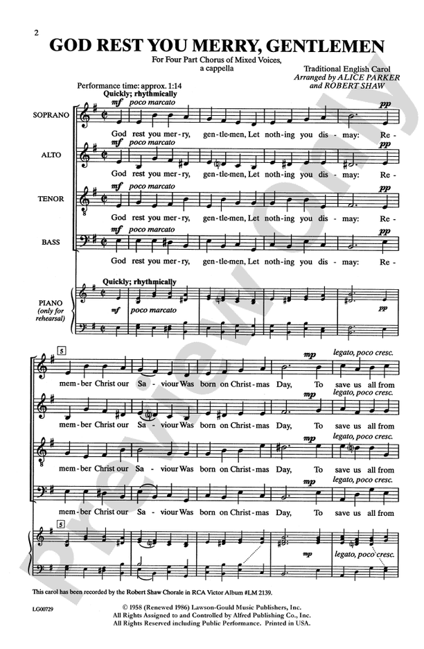 God Rest You Merry, Gentlemen - Arr. Shaw/Parker – SATB Choral Octavo (Digital Download)