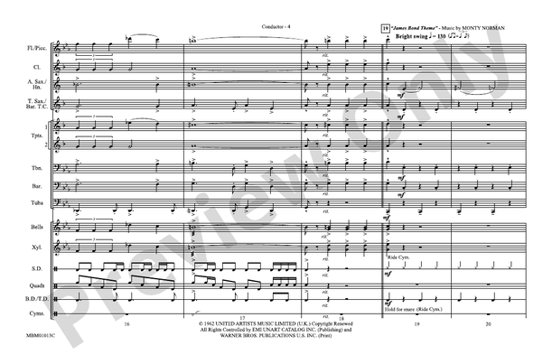 Goldfinger / James Bond Theme – Marching Band Conductor Score & Parts (Digital Download)