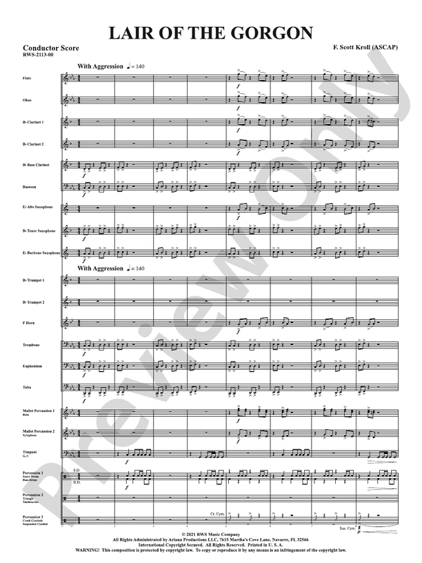Lair Of The Gorgon - Concert Band Conductor Score & Parts (Digital Download)