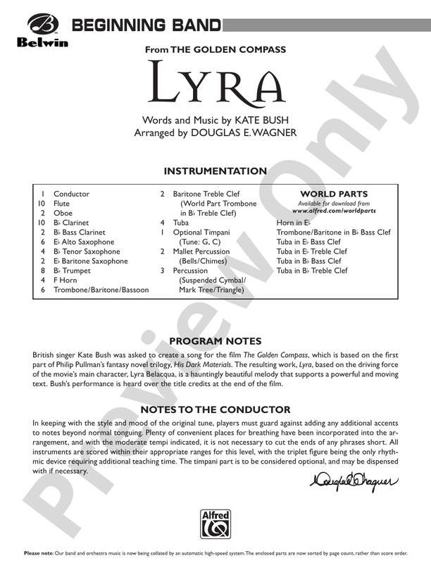 Lyra (from The Golden Compass) - Concert Band Conductor Score & Parts (Digital Download)