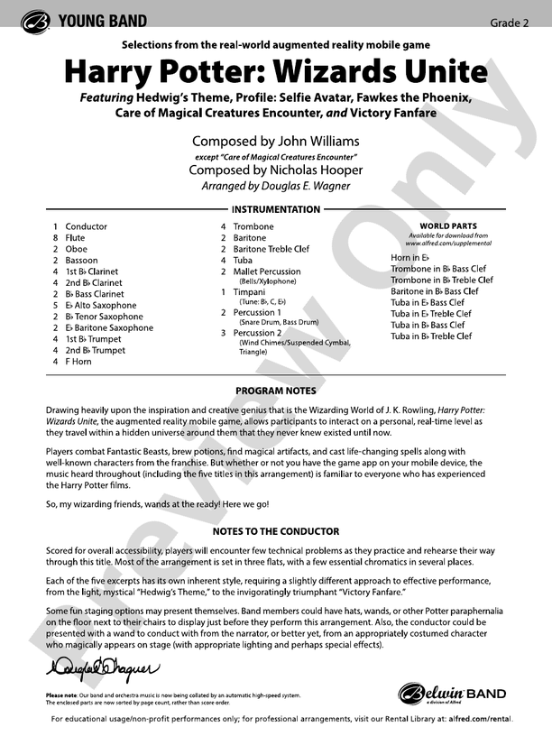 Harry Potter: Wizards Unite - Concert Band Conductor Score & Parts (Digital Download)