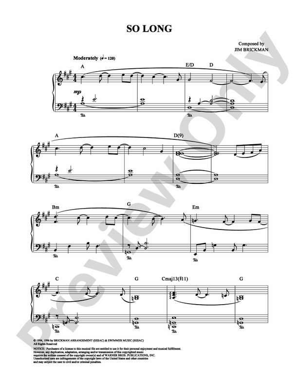 So Long - Piano (Digital Download)