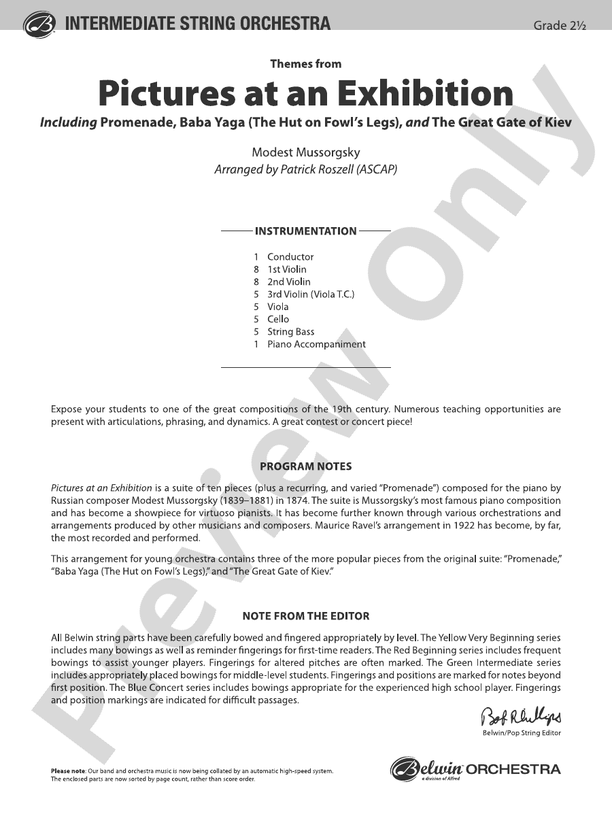 Themes from Pictures at an Exhibition - String Orchestra Conductor Score & Parts (Digital Download)